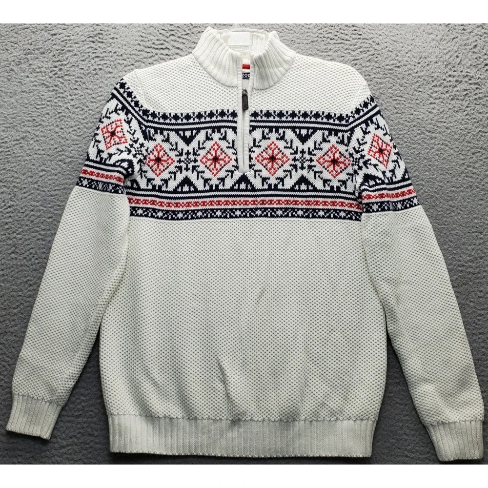 IZOD 1/4 Zip Pullover Sweater Mens Medium Multi Fair Isle Long Sleeve Mock Neck